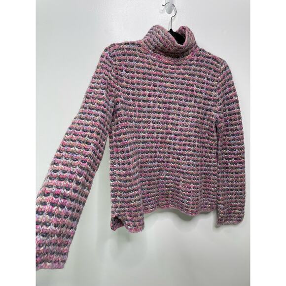 Sigrid Olsen Turtleneck Knit Sweater XS Pink Long Sleeve Waffle Pattern Fuzzy - Picture 4 of 9